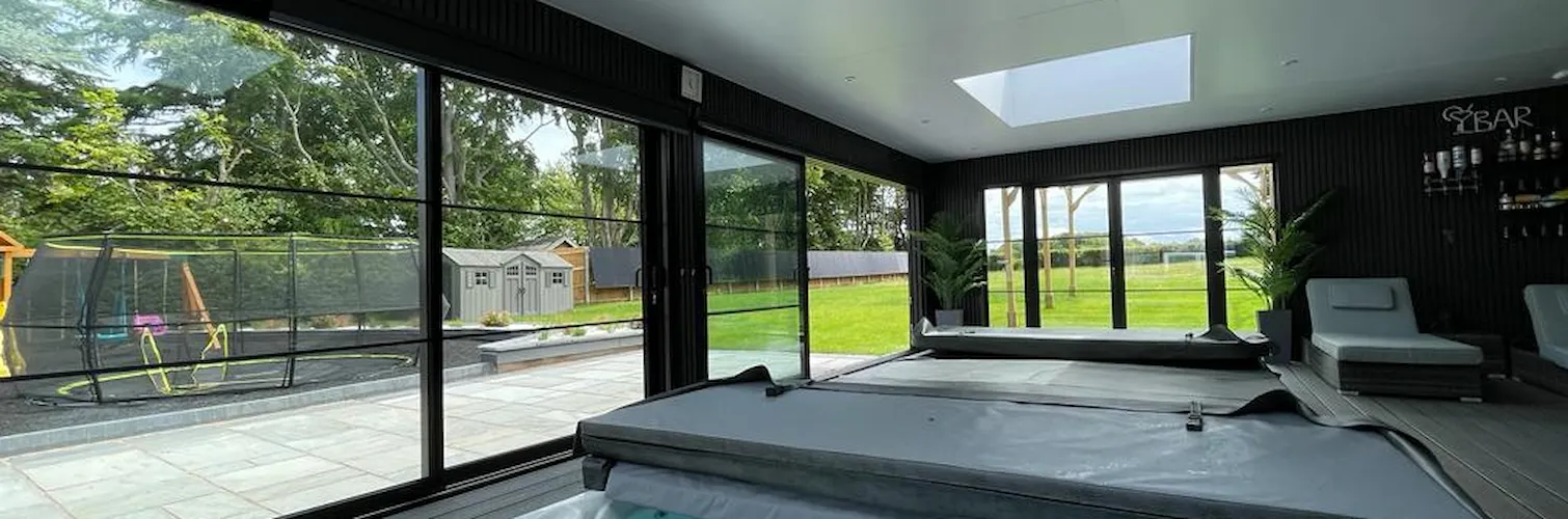 Residential aluminium and glass sliding doors outhouse
